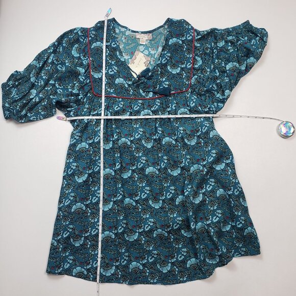 Band Of The Free Mallory Floral Babydoll Mini Dress Size Medium Deep Teal Aqua - Picture 3 of 16
